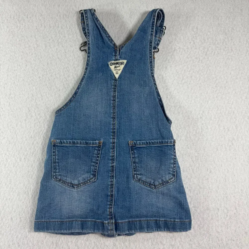 OshKosh B'Gosh 3T/3A Toddle Jean Overall Dress Snap front Buttons Osh Kosh
